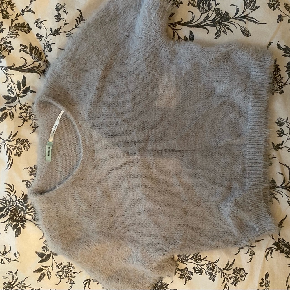 UO fuzzy cropped short sleeve sweater